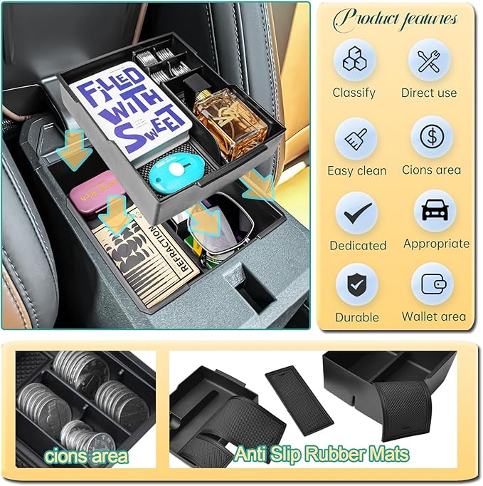 2PCS Center Console Organizer Compatible with Ford Maverick 2022 2023 2024 2025 2026 Accessories, Storage Box Insert Tray Set for Maverick XL XLT Lariat Pickup Truck (Upper and Lower)