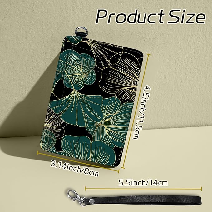 Small Travel Wallets, Art Leaf Slim Minimalist Front Pocket Wallet with Wristlet, RFID Blocking PU Leather Credit Card Holder with ID Window Change Purse for Men Women