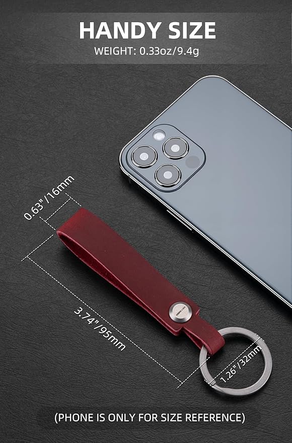 KEEPO LINK Leather Keychain Strap with Titanium Key Ring, Detachable Leather Key Chain Key Fob Holder for Men, OLM03 (Red)