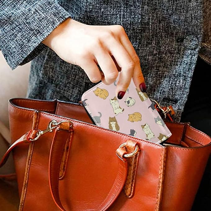 Cute Cat RFID Credit Card Holder Wallets Accordion for Women Leather Zipper Card Case Accordion Wallet for Ladies Girls