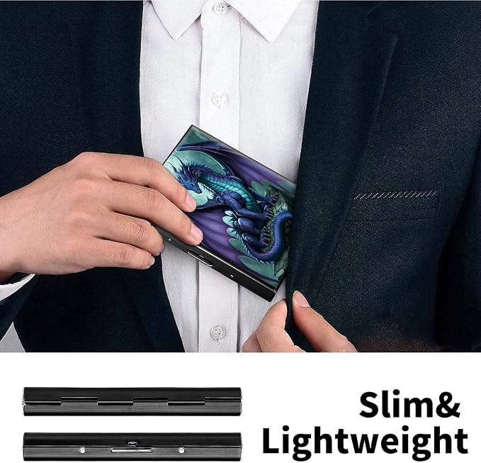 Metal Wallet, Credit Card Holder for Women Men Girls, RFID Blocking Aluminum Wallet Slim Hard Case, Mini Travel Wallet, ID Card Holder Business Card Case,Dragon