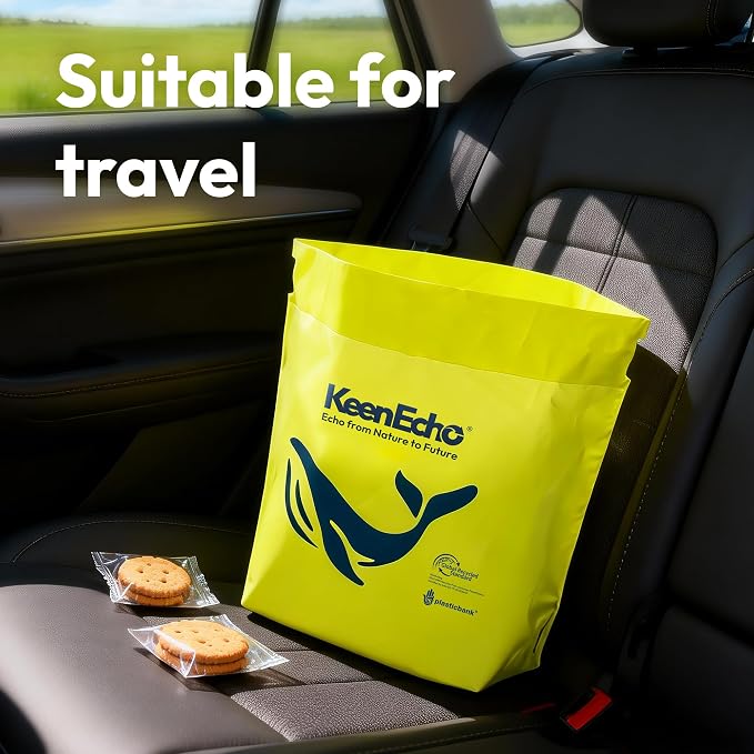 Disposable Car Garbage Bin Bags, 60 pcs, Yellow, Vomit Trash Bags made with Recycled Ocean Fishing Nets for Boat, Plane, Travel, Camping, Bedroom, Study Room, Office and Car