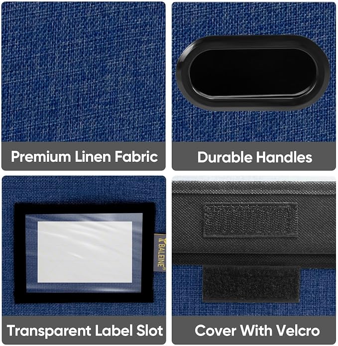BALEINE File Organizer Box with Lid, Collapsible File Folder Organizer with Plastic Slide, Hanging File Folder Box for Office Document Storage (1 Pack, Blue)