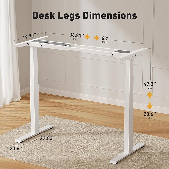 Dual Motor 3-Stage Electric Standing Desk Frame, 242 lbs Load Capacity, 32mm/s Speed, Height Adjustable Sit Stand Desk, Ultra Stable Ergonomic Home Office Workstation White