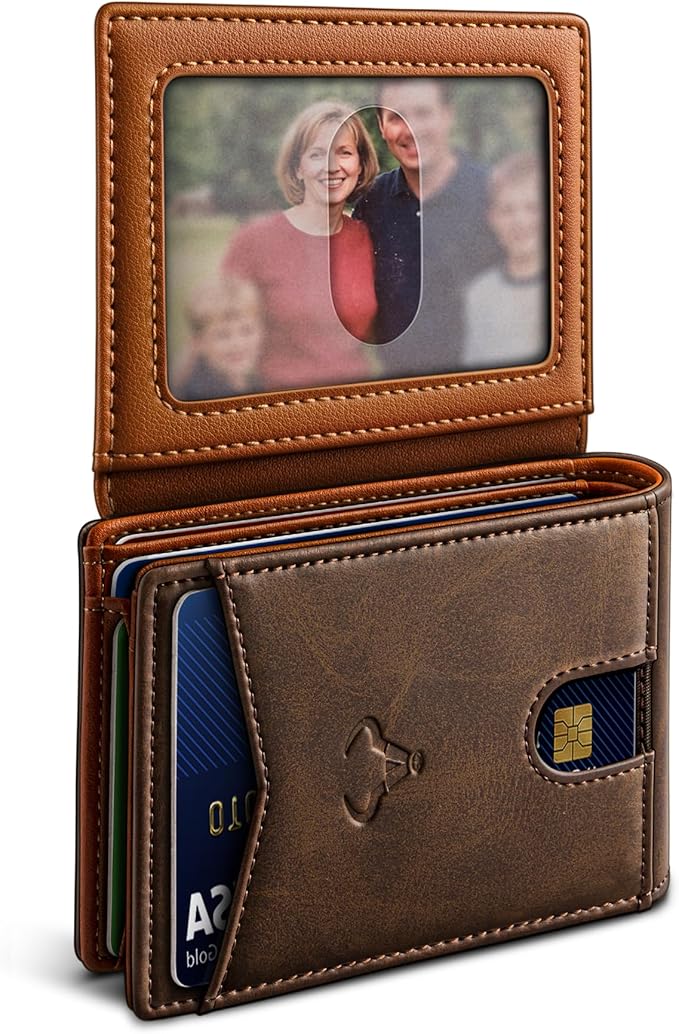 BULLIANT Men Wallet, Slim Leather Wallet Front Pocket Card Holder Gift For Men 11 Slots RFID Blocking