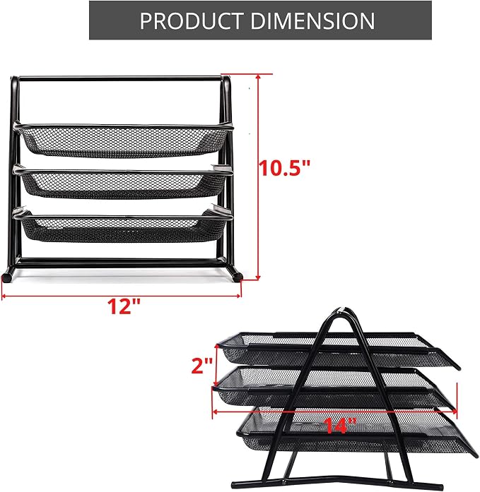 Performore 3-Tier Stackable Paper Tray Organizer for Desk - Black Metal File Rack for Legal-Size Paper (14"x8.5"), Document Holder & Desktop Storage for Office, Home, or School Organization