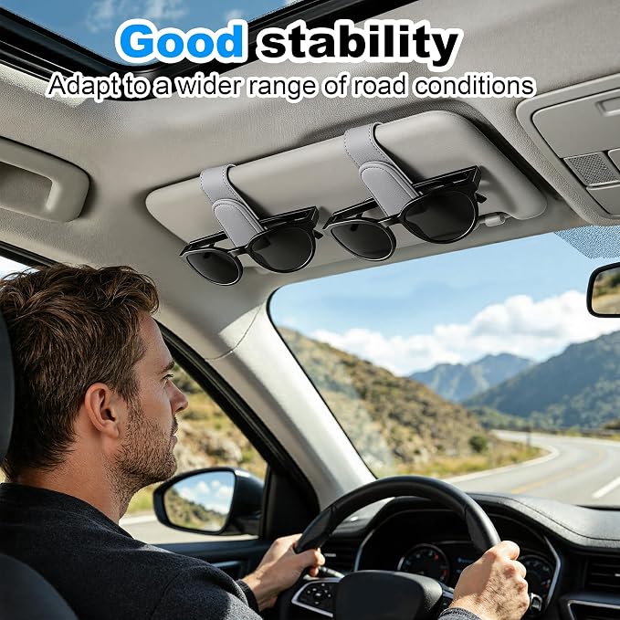Sunglass Holder for Car Visor Magnetic Leather Visor Sunglasses Clip Eyeglass Hanger Clip for Car Sun Visor Grey 1 Pack