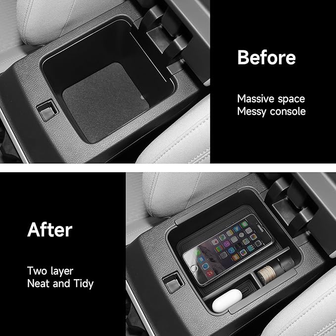 YOJOJOCO Center Console Organizer Compatible with Mitsubishi 2022-2026 Outlander Accessories (NOT for Outlander Sport) Black ABS Plastic Material Armrest Secondary Storage Box
