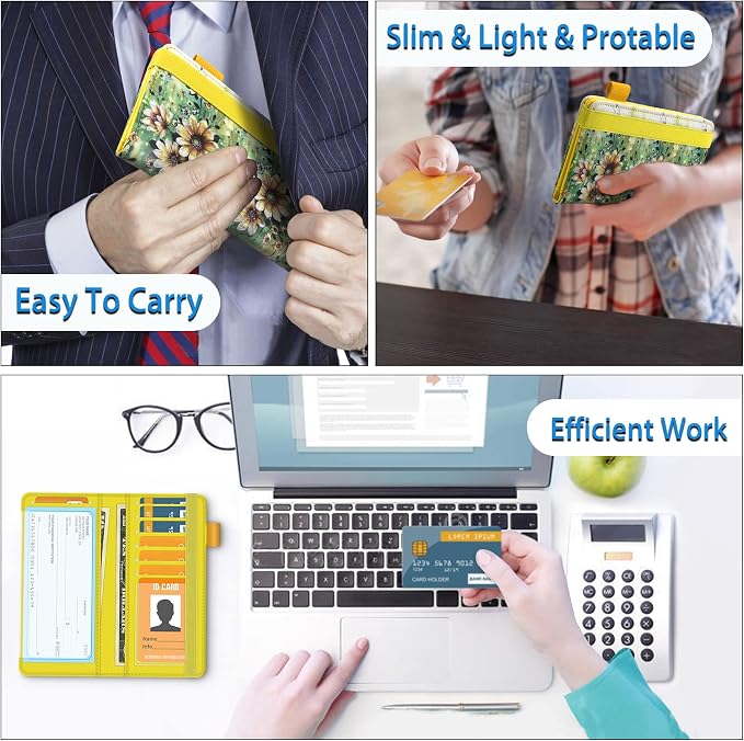 bvya 2 PCS Checkbook Covers for Men & Women with RFID Blocking, Premium Printed Leather Checkbook Holder Slim Wallets with Pen Holder & Built-in Clear Plastic Divider for Duplicate Checks