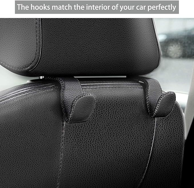 Purse Hook for Car, Superior Leather Headrest Hanger Matching Cars Interior, Brown Back Seat Organizer Storage Holder
