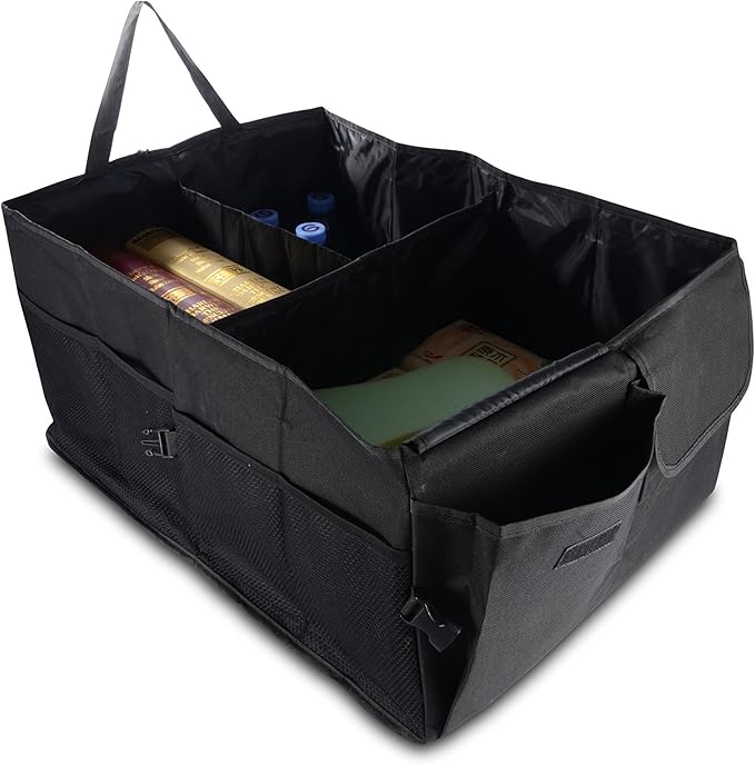 Car Cargo Trunk Organizer, 600D Oxford Polyester Folding Trunk Organizer Back seat Organizer Storage Bag Container Black