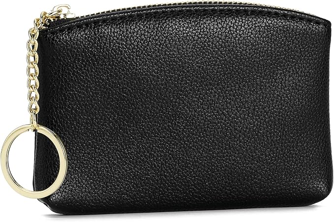 WOZEAH Artificial Leather Coin Purse Change Purse With Key Chain Ring Zipper For Men Women (A Black)