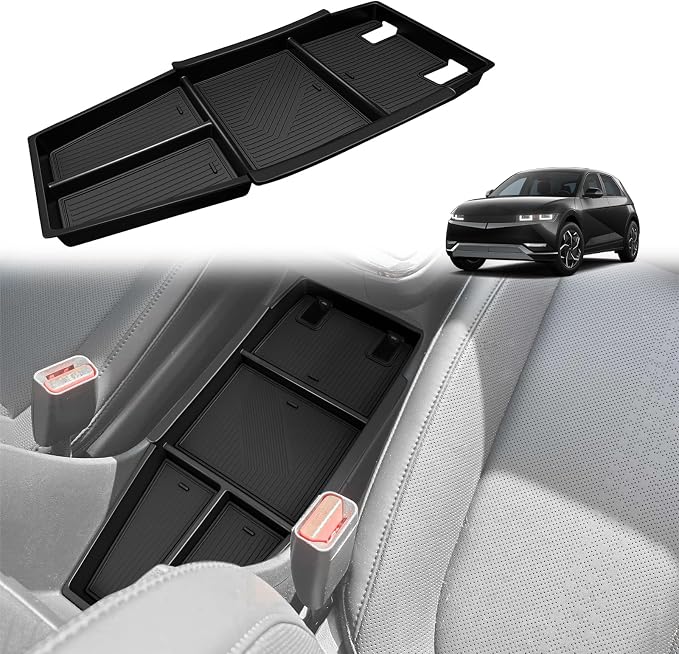 BestEvMod for 2026 2025+ Ioniq 5 Lower Center Console Organizer Tray Storage Box Interior Accessories with Rubber Black Trim Compatible with Hyundai Ioniq 5 2026 2025
