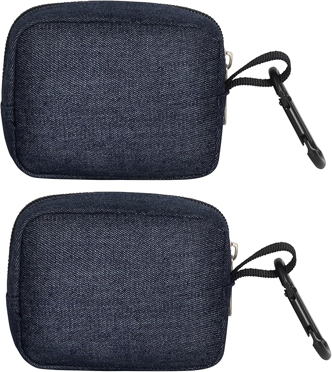 2 Pieces Mini Pouch with Carabiner,Pouches for Organization,Small Makeup Bag for Purse,Zipper Coin Pouch,Card Holder Wallet,Travel Storage Carrying Tech Bag for Small Electronic Accessories Blue