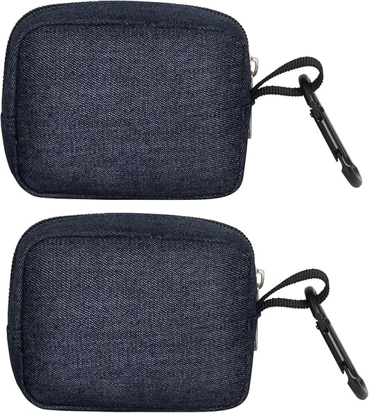 2 Pieces Mini Pouch with Carabiner,Pouches for Organization,Small Makeup Bag for Purse,Zipper Coin Pouch,Card Holder Wallet,Travel Storage Carrying Tech Bag for Small Electronic Accessories Blue