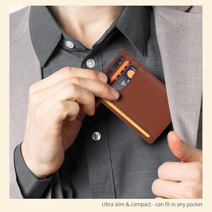 Oak Leathers Leather Slim Minimalist Wallet for Men & Women RFID Front Pocket Leather Card Holder Wallets (Nappa Cognac Tan)