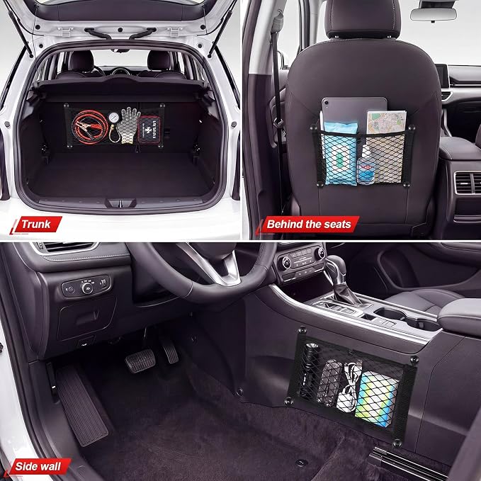 6 Pcs Car Storage Net Bag Pockets Stretchable Mesh Net Multi-Size Elastic Cargo Nets (2 Large, 2 Medium 3-Layer, 2 Small 2-Layer) Mesh Organizer Nets for Auto Seat Back Trunk SUV Rv Home