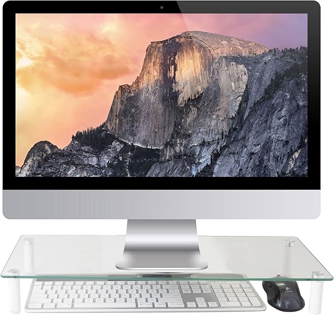 Kantek Glass Monitor Riser with 5mm Tempered Glass Platform and 40-Pound Capacity, 22-Inch W x 8.25-Inch D x 3.25-Inch H, Clear Glass (MS370)
