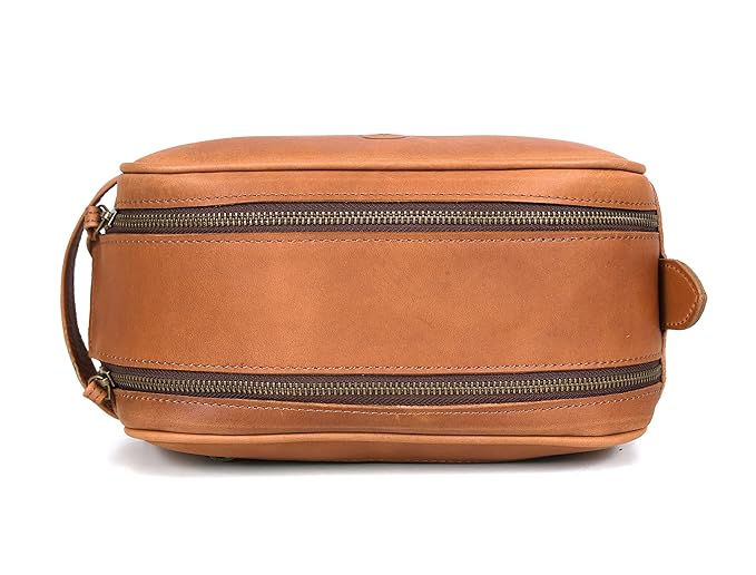 10" Premium Leather Toiletry Travel Pouch With Waterproof Lining | King-Size Handcrafted Vintage Dopp kit By Aaron Leather Goods (Buckthrown Brown)