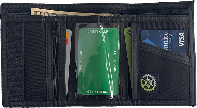 Sprocket Nylon Trifold Wallet with Zippered Coin Pocket (Black), 3 x 5