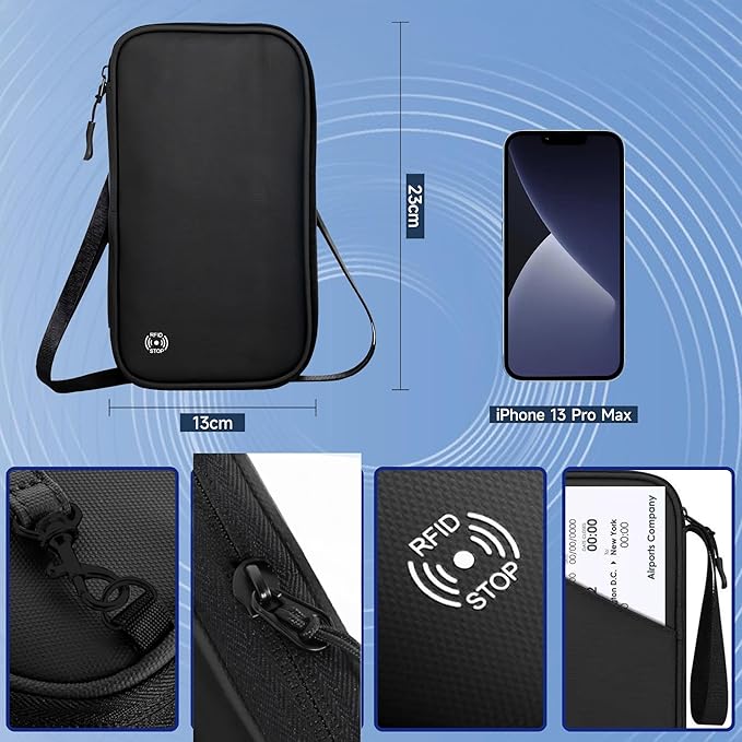 Travel Wallet Passport Holder, Family Passport Holder with RFID Blocking, Portable and Foldable Unisex Travel Essentials,Waterproof Used for Money, Flight Tickets Credit Card, Men and Women (Black)