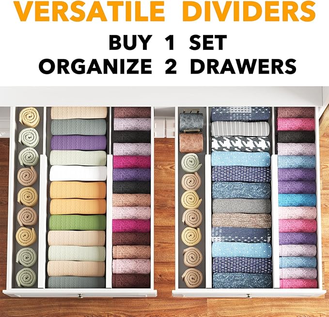 SpaceAid Bamboo 4 Pack Dresser Drawer Dividers, 4.65??High Adjustable 17??22??Drawer Organizers, Expandable Organization for Clothing, Clothes, Dressers, White