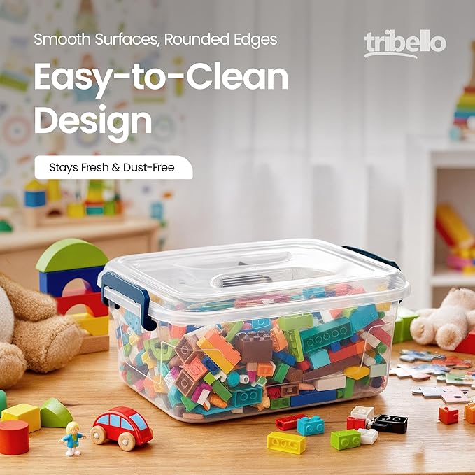 Tribello Plastic Storage Bins with Lids, Clear Stackable Storage Containers - 5 Qt - 3 Pack