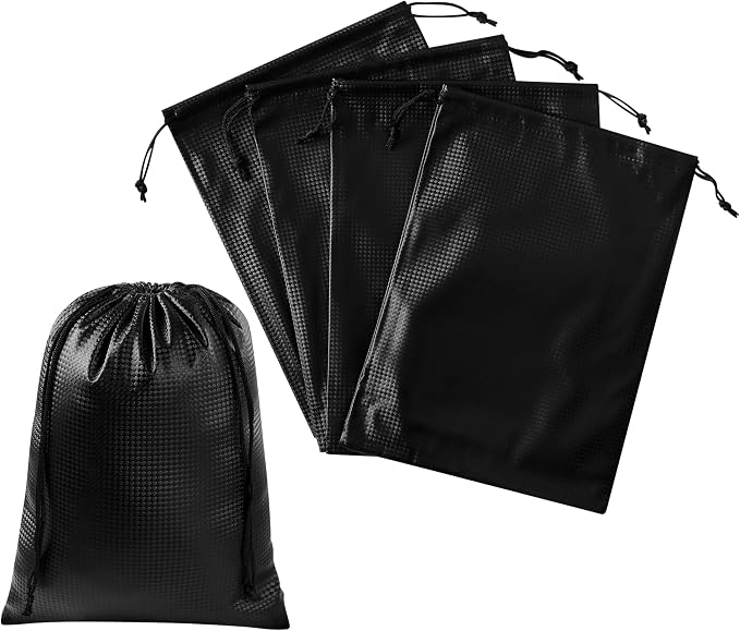 PALTERWEAR Tech-Weave PU-Coated Drawstring Bags (Set of 5) Water-Resistant, Directional-Stretch Travel Organizers for Toiletries, Tech Gear, Hobby - Durable, Wipe-Clean (Black 3D, 8 x 11 In)