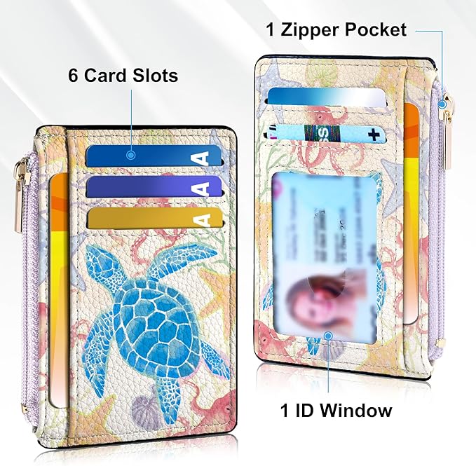 Tipmile Credit Card Holder for Women Slim Minimalist Front Pocket RFID Blocking Wallet Small Compact Card Case with ID Window, Watercolor Turtle