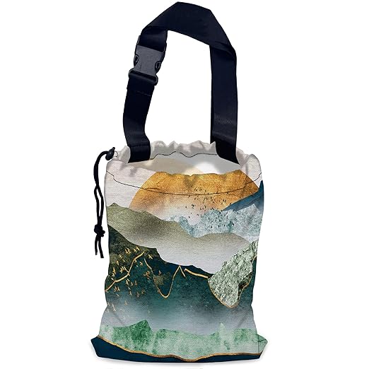 Green Mountains Car Garbage Bag,Golden Sunset Waterproof Small Car Trash Bag Hanging Back of Seat,Drawstring Hanging Car Trash Bag with Adjustable Buckle for Car Accessories