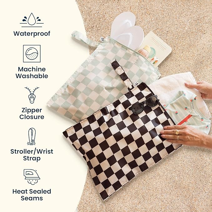 Tiny Twinkle Mess Proof Wet Bags | 2-Pack Reusable Waterproof Wet Bags for Swimsuits | Baby Clothes | Travel & Diaper Bag (Luna)