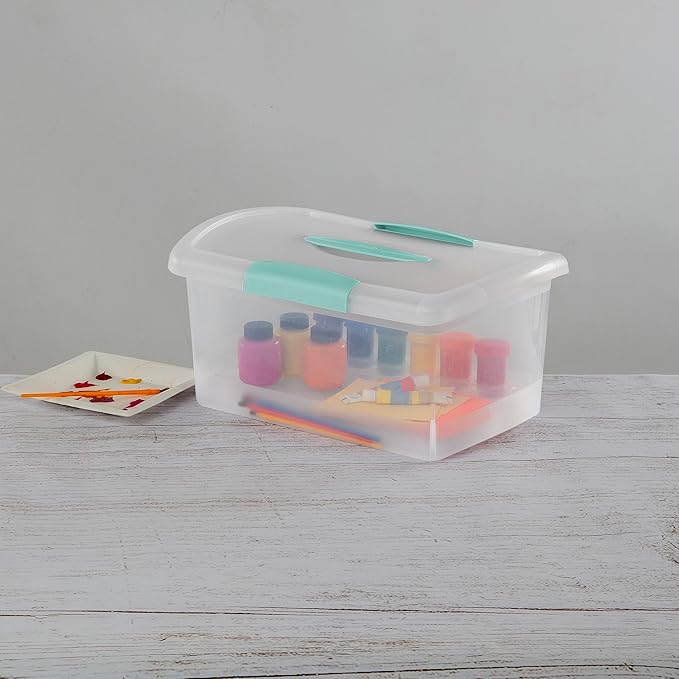 Sterilite 6 Pack Stackable Storage Bin with Latch Lid, Medium Nesting ShowOffs, Clear