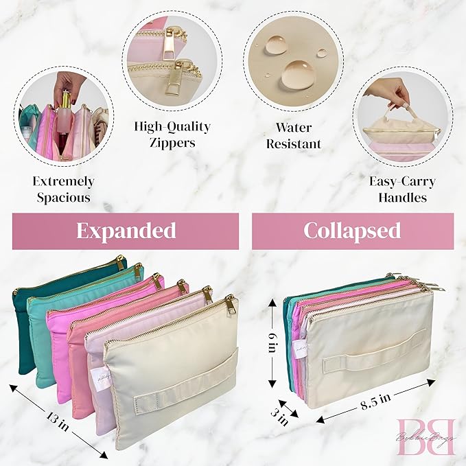 BOBBIE Accordion Travel Makeup Bag, Large Capacity Cosmetic Bags for Women, Durable & Compact Make up Organizer, Lightweight & Portable Zipper Pouch, Water-Resistant Toiletry Bag with 6 Compartments