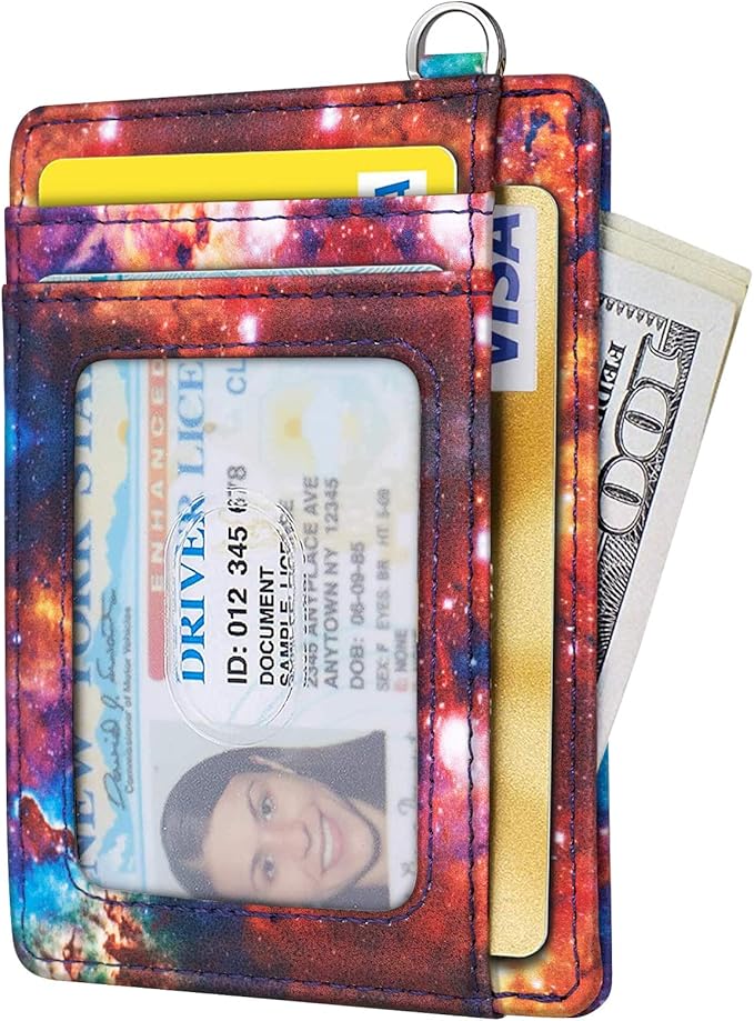Coco Rossi Slim Front Pocket Wallet RFID Blocking Minimalist Credit Card Holder Wallet with D-Shackle for Women,Nebula