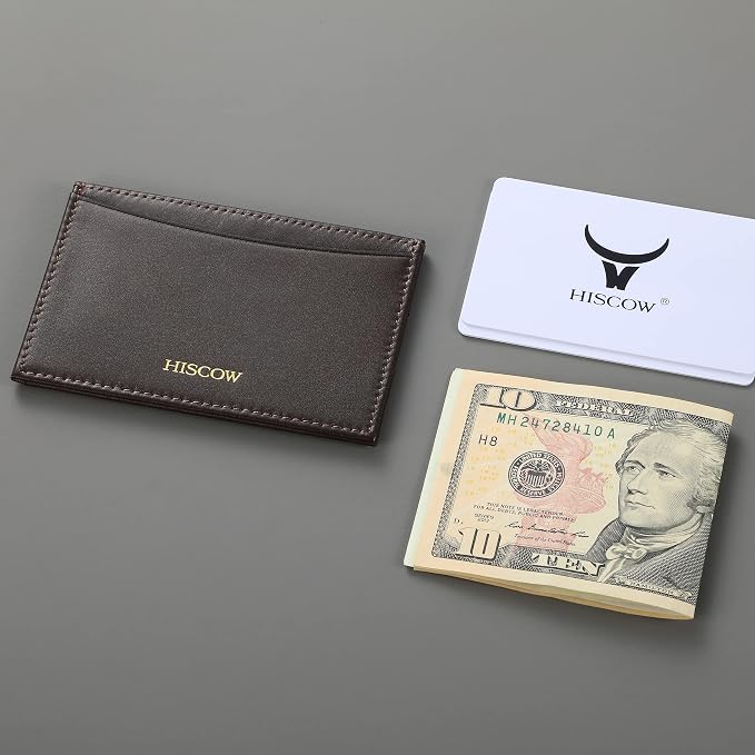 Leather Thin Card Holder, Slim ID Case Small Credit Card Wallet for Men & Women (Coffee)