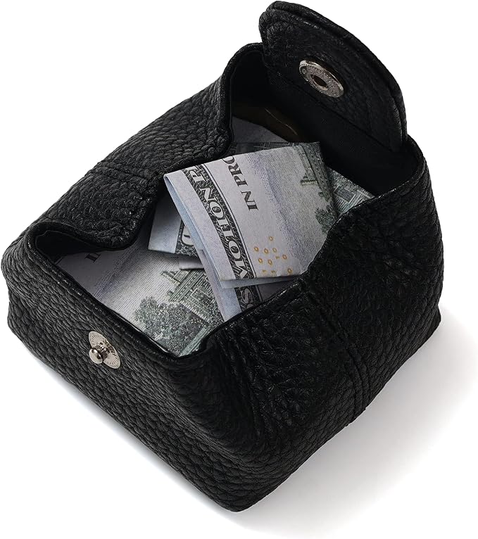 Cockatoo Genuine Leather Coin Pouch Change Holder, Mini Snap Pocket Wallet for Men Women (Black, Small)