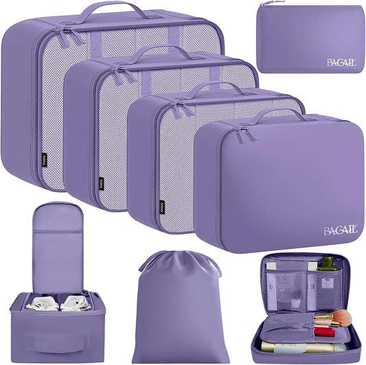 BAGAIL 8 Set Packing Cubes Luggage Packing Organizers for Travel Accessories-Dusty Purple