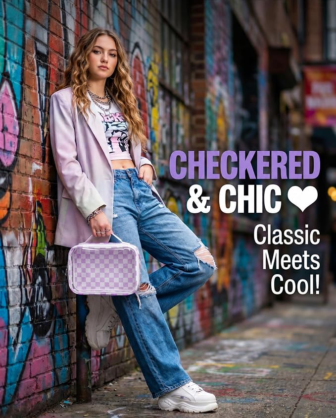 LETGO Clear Checkered TSA Approved Toiletry Bag,Diaper Bag Organizer Pouch Set,Clear Waterproof Makeup Bags with Zipper,Purse Organizer Pouches,Travel Organizer Bags for Woman and Kids