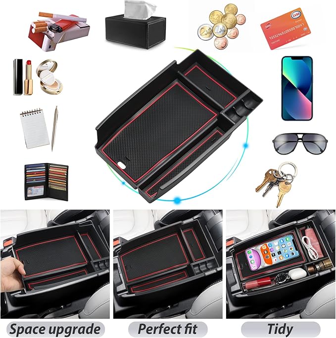 SKTU for 2020-2026 Ford Escape Center Console Organizer 2020-2025 2026 Escape Console Tray Ford Escape 2023 2024 2025 2026 Accessories Glove Secondary Storage Box with Coin and Sunglasses Holder