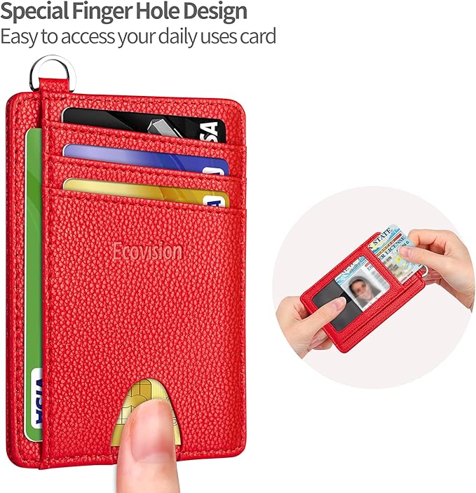 EcoVision Slim Minimalist Front Pocket Wallet, RFID Blocking Credit Card Holder Wallet with Detachable D-Shackle for Men Women