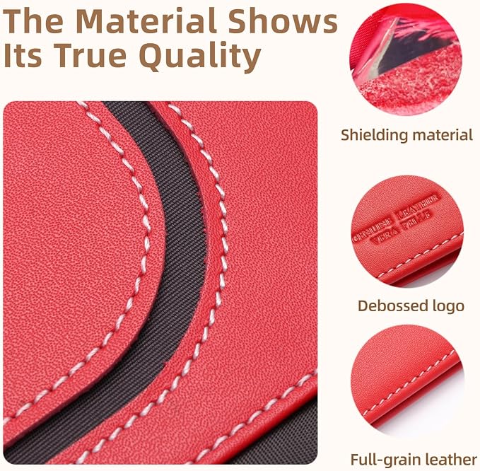 RFID Blocking Genuine Plain Leather Long Slim Passport Holder with Boarding Pass, Card, Cash Slots (Red)