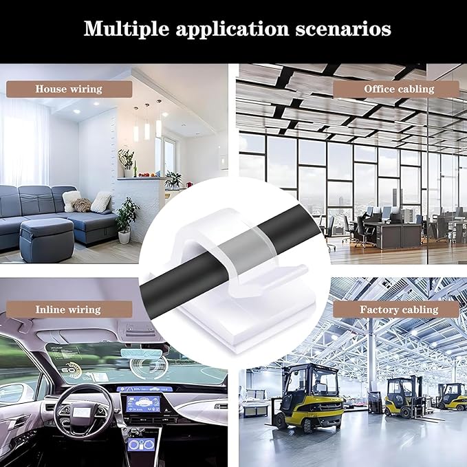 Cable Clips，50PCS Electrical Cord Management Adhesive Cable Wire Clip Wire Clips wall，Used for Cars, Offices, and Homes Cable Clips Cord Organizer (Transparent)