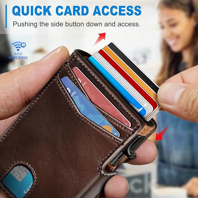 miyozi Men Wallet,with Money Clip Coins Pocket ID Window,Slim Front Pocket RFID Blocking Pop-up Card Holder 3.9"x 2.7", Gift Boxed