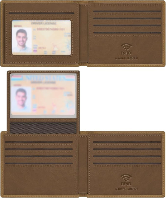 Travelambo Genuine Leather Wallet for Men with Gift Box - Handmade Bifold Stylish - Mens Wallets Rfid Blocking with 2 ID Windows