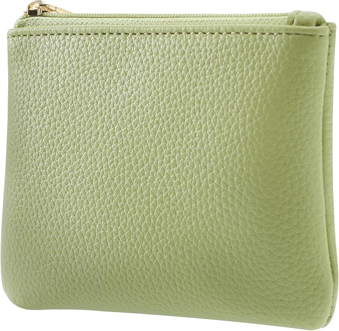 Chelmon PU Leather Coin Purse Pouch Change Holder Small With Zipper for Men Women 2 PCS Set (Black&Light Green)