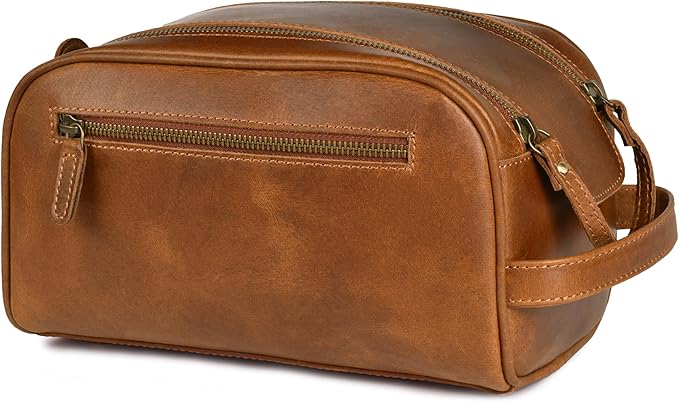 LEATHER VILLAGE Genuine Leather Toiletry Travel Bag With Waterproof Lining - Sun Tan | King-Size Handcrafted Vintage Dopp Kit Bag, Shaving & Bathroom Organizer, Gift for Men & Women