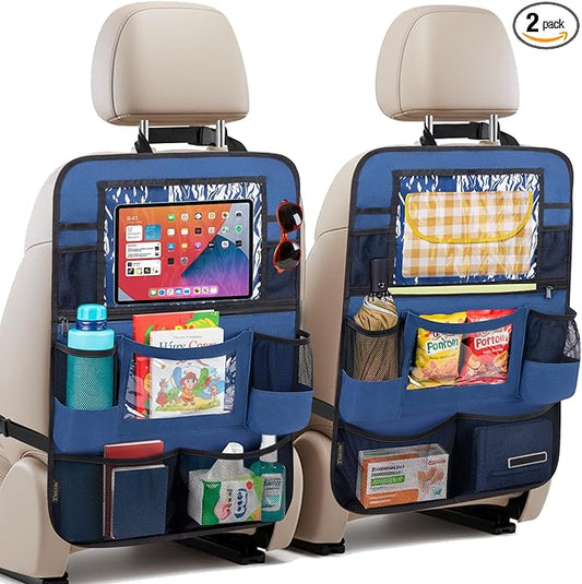 BALEINE Backseat Car Organizer, Back Seat Car Organizers and Storage, Kick Mats Back Seat Protector, Travel Accessories for Most Automotive (2 Pack, Navy)