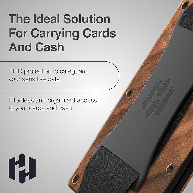 Hayvenhurst Wallet for Men - Slim RFID Blocking Metal Wallet with Cash Strap, Minimalist Front Pocket Credit Card Holder, Small Mens Wallet