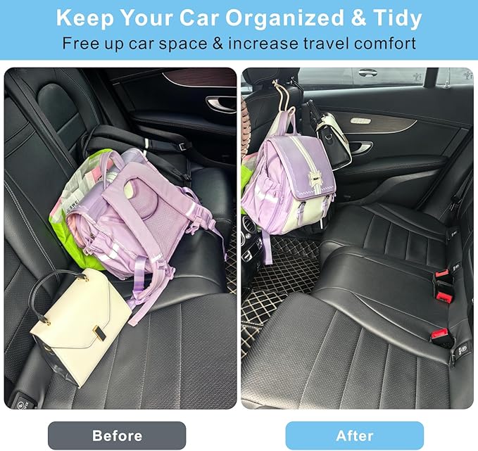 Car Seat Back Organizer Hooks 2 Pack - Space Saving Car Headrest Hangers with Anti-Drop Loop for Women Men, Universal Car Bag Holder for SUV Truck for Front and Back Seat Storage - Beige Leather/2S