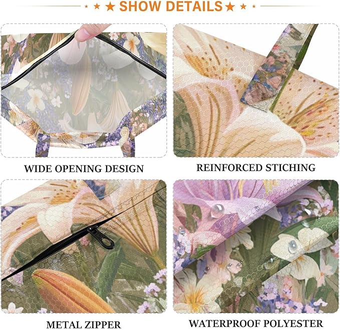Travel Laundry Bags 2 PC Wet Dry Bag with Handle Dirty Clothes Organizer for Swimsuits Beach Camping Waterproof Washable Lilies Lavender Purple